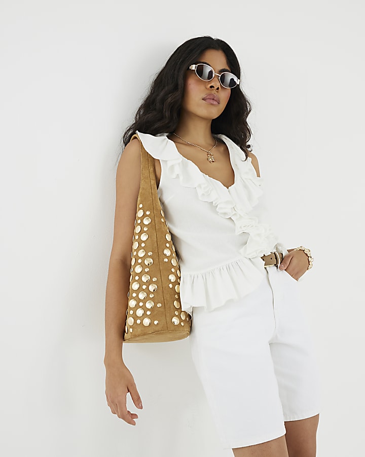 White Sleeveless Ruffle Top