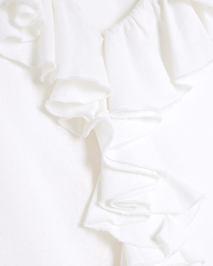 White Sleeveless Ruffle Top