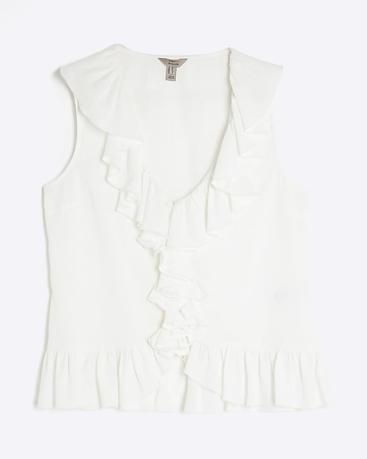 White Sleeveless Ruffle Top