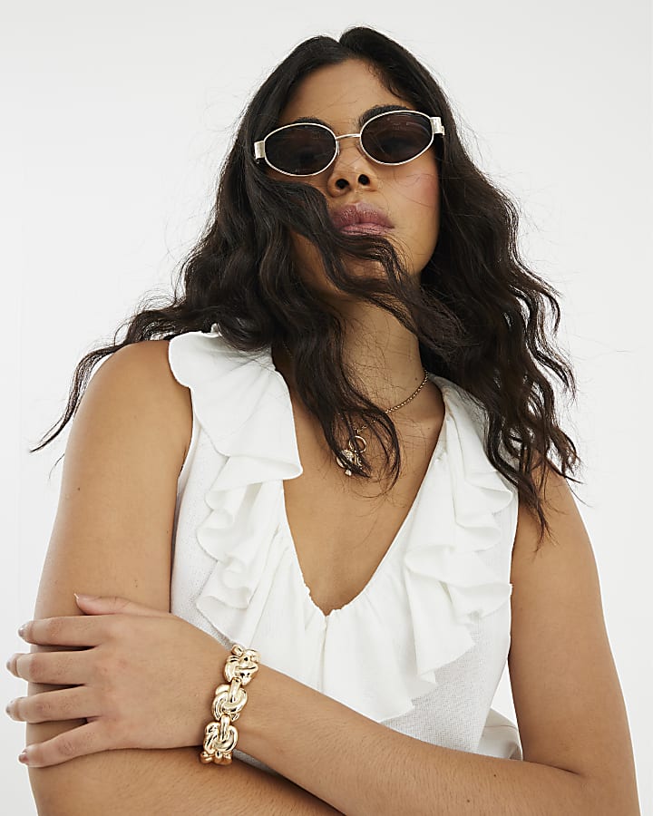 White Sleeveless Ruffle Top