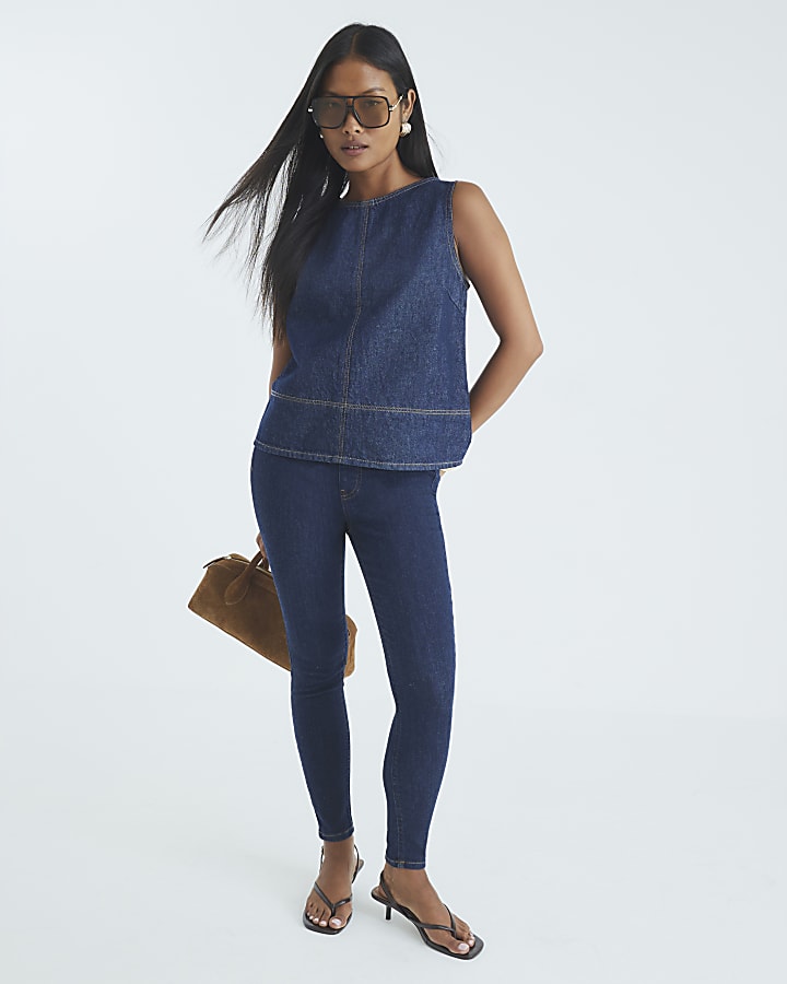 Petite Blue Pull on Skinny Sculpt Jeans