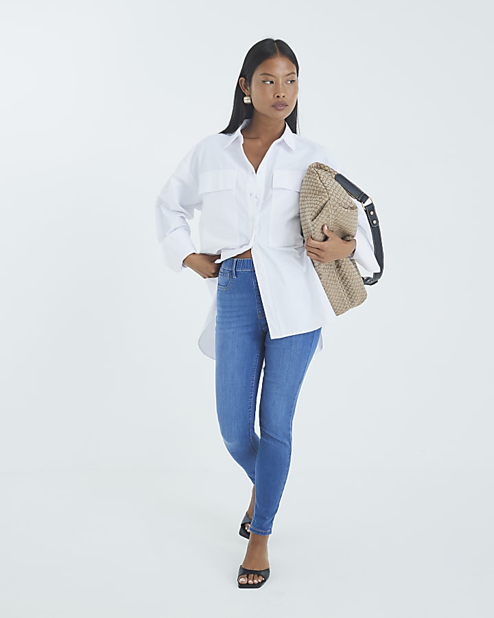 Petite Blue Pull On Sculpt Skinny Jeans