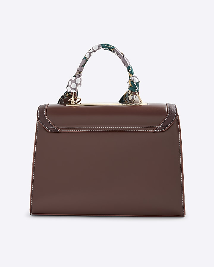 Brown Check Print Charm Tote Bag