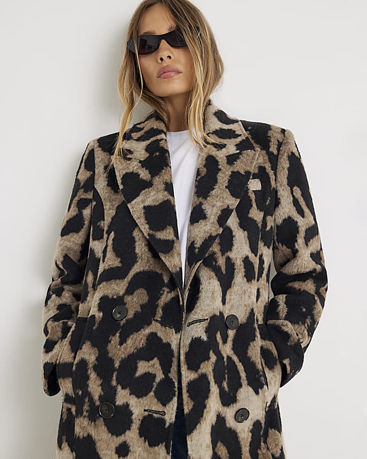 Brown Brushed Leopard Print Coat