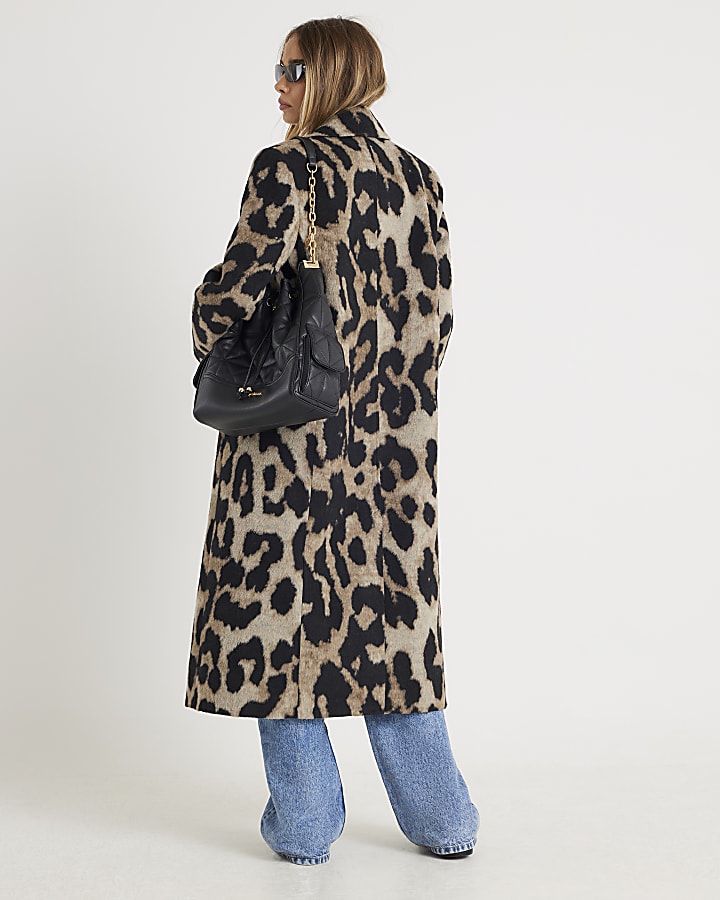 Brown Brushed Leopard Print Coat