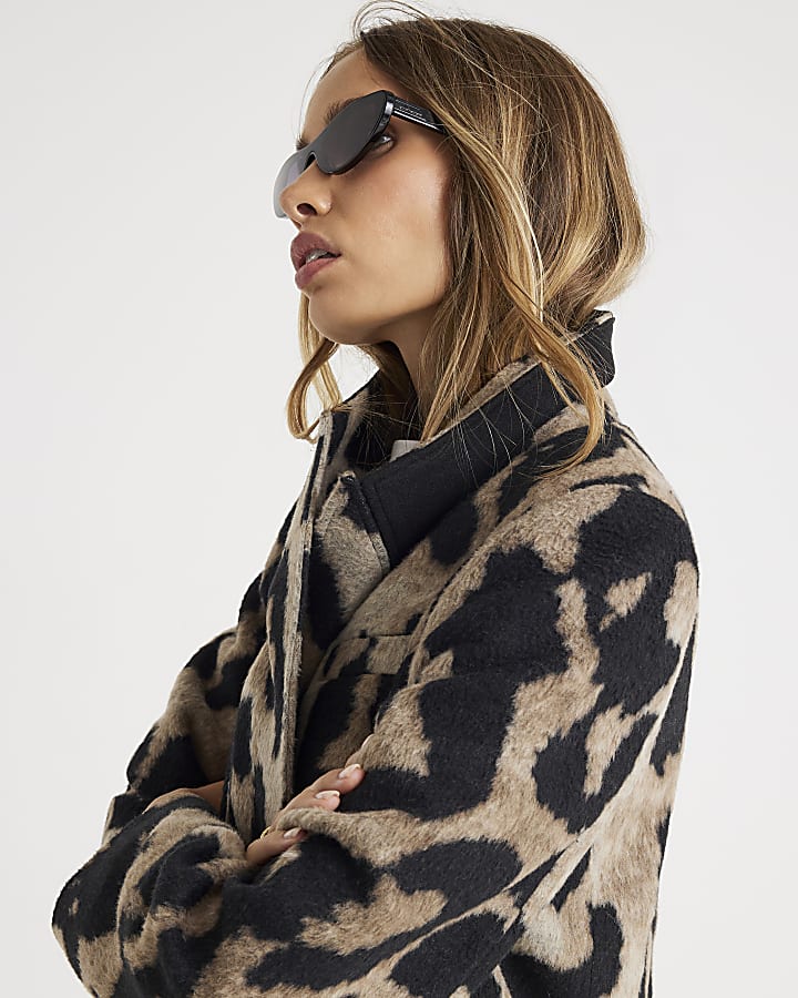 Brown Brushed Leopard Print Coat