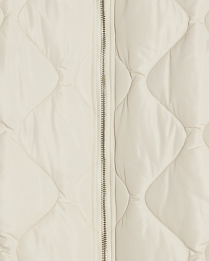 Cream Ribbed Collar Quilted Jacket