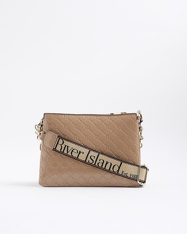 Beige Patent Chain Cross Body Bag