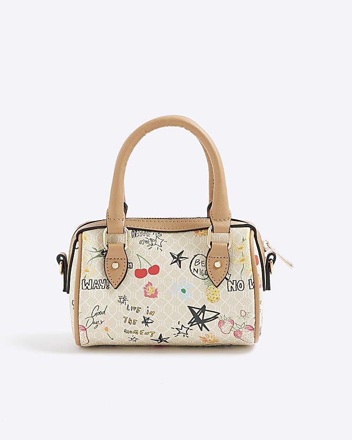 Cream Scribble Mini Cross Body Bowler bag