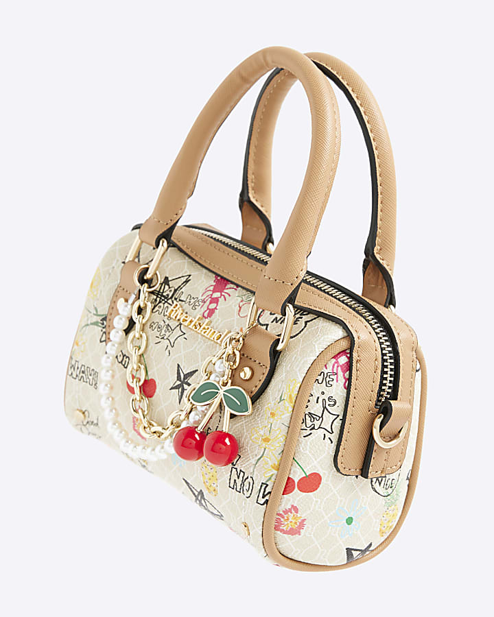 Cream Scribble Mini Cross Body Bowler bag