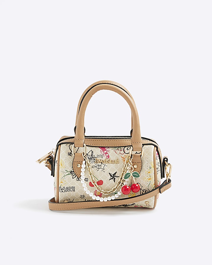 Cream Scribble Mini Cross Body Bowler bag