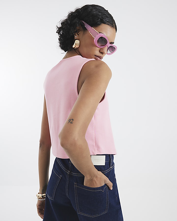 Pink Sleeveless Cropped Waistcoat