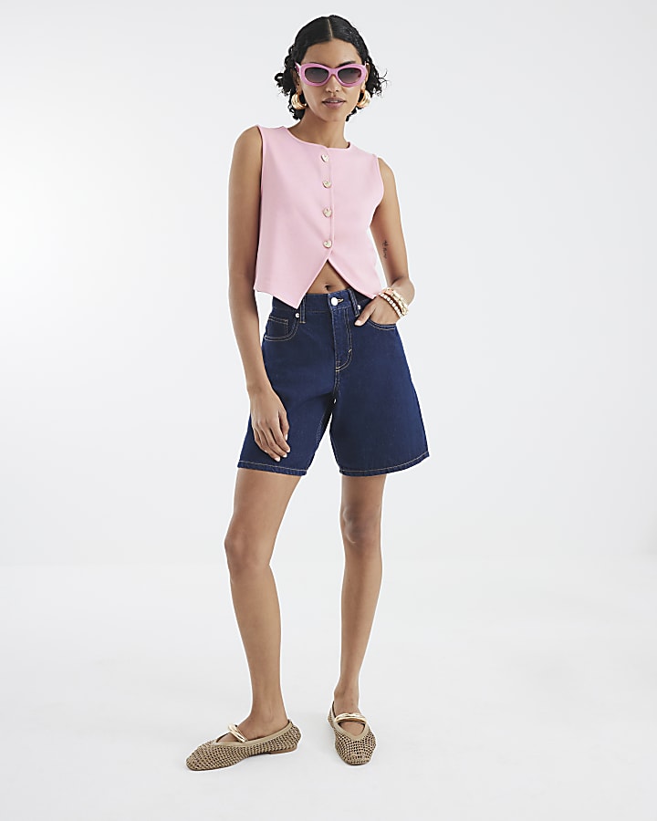 Pink Sleeveless Cropped Waistcoat