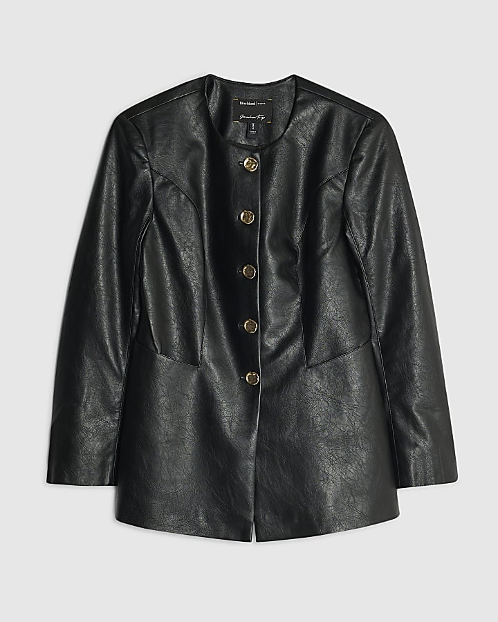Black Button Up Collarless Jacket