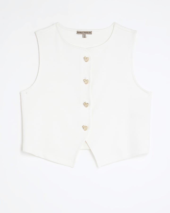 White Sleeveless Cropped Waistcoat