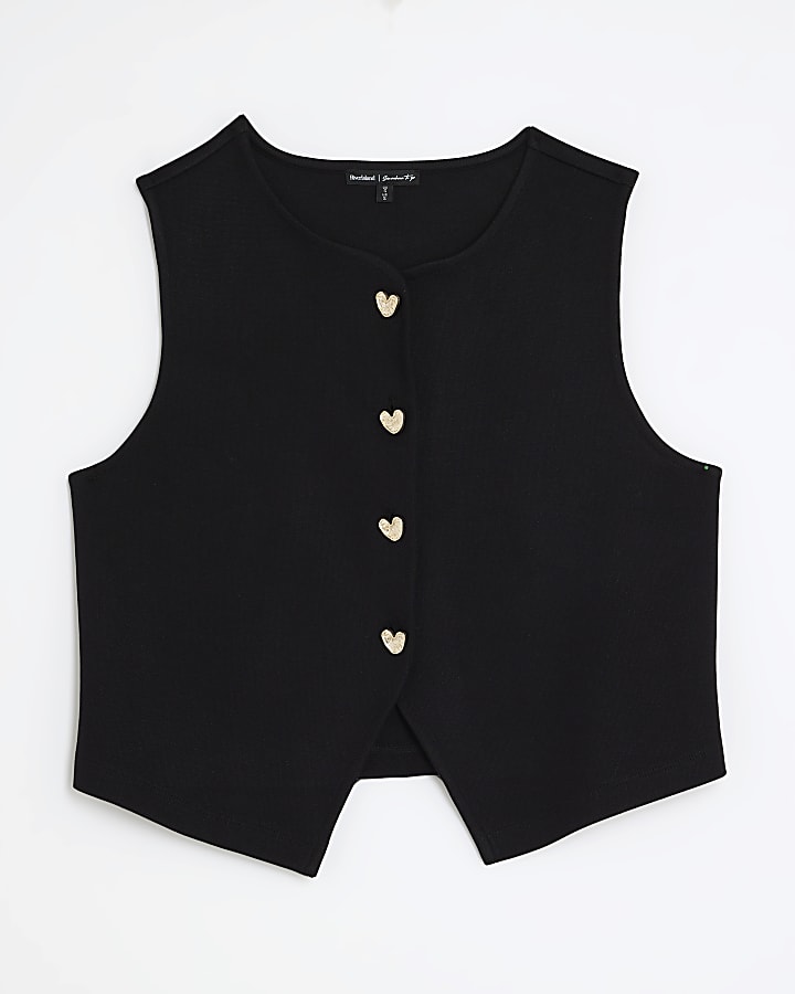 Black Sleeveless Cropped Waistcoat