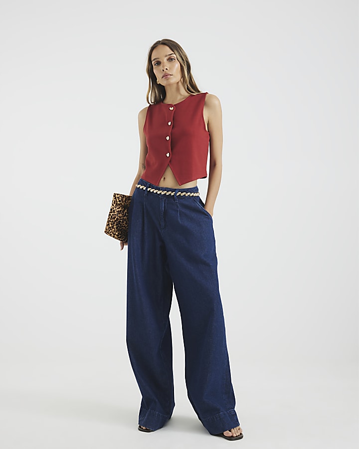 Red Sleeveless Cropped Waistcoat