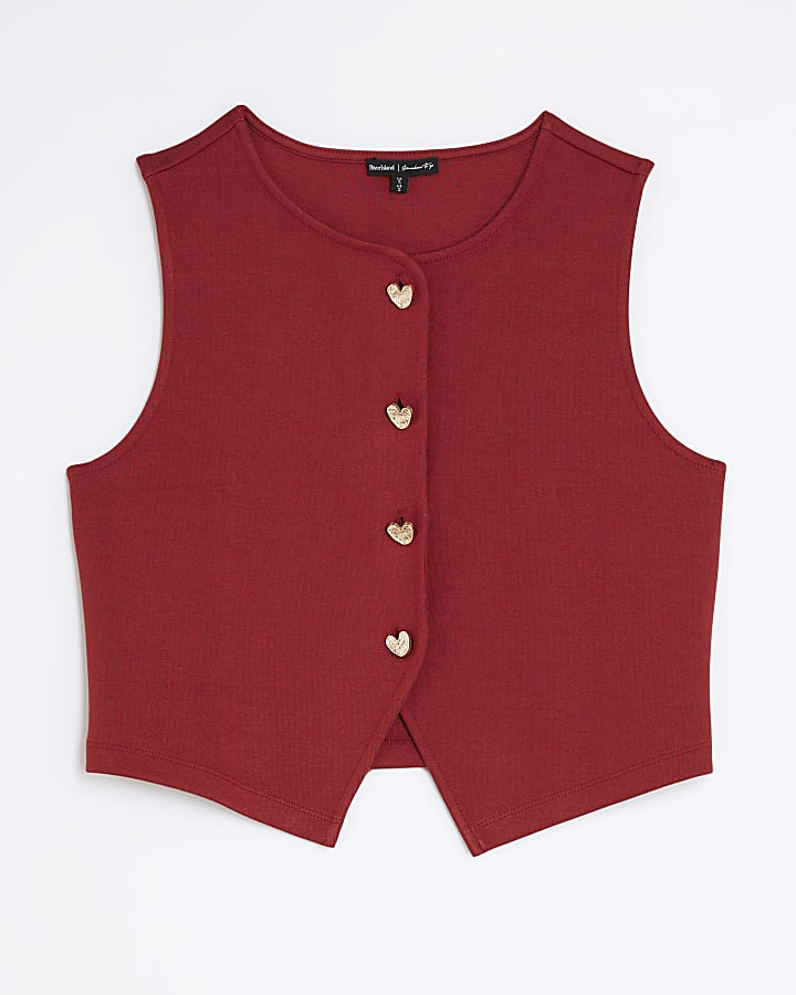 Red Sleeveless Cropped Waistcoat