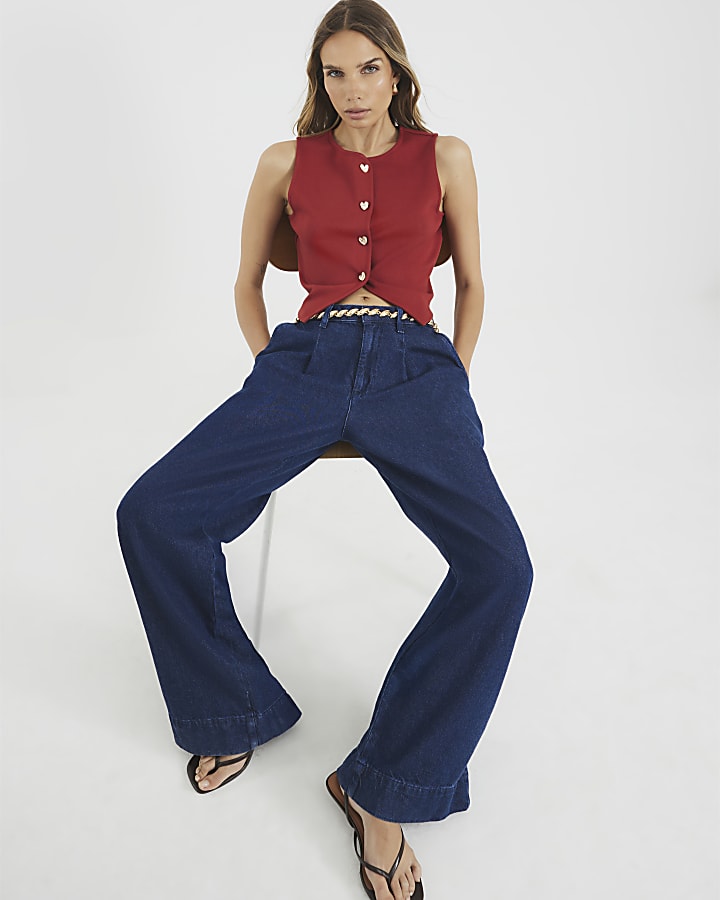 Red Sleeveless Cropped Waistcoat
