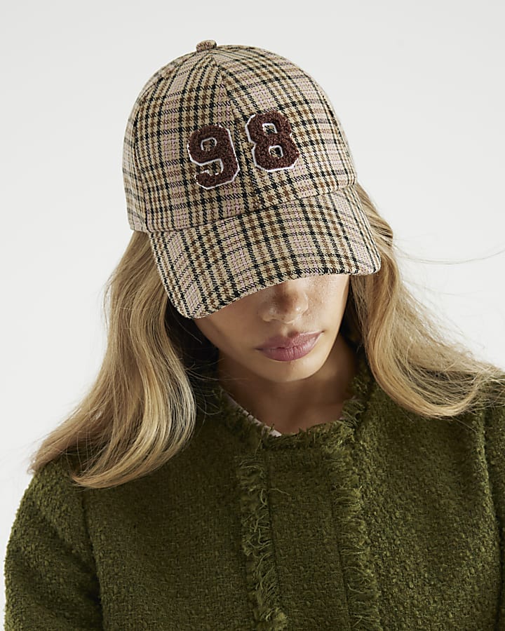 Brown Check Print 98 Cap
