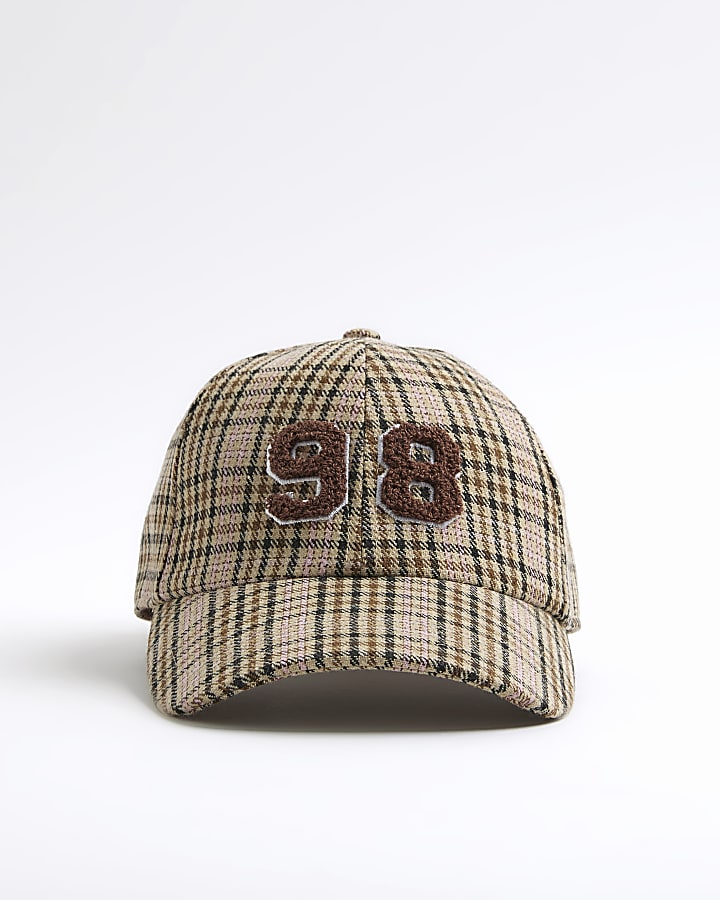 Brown Check Print 98 Cap