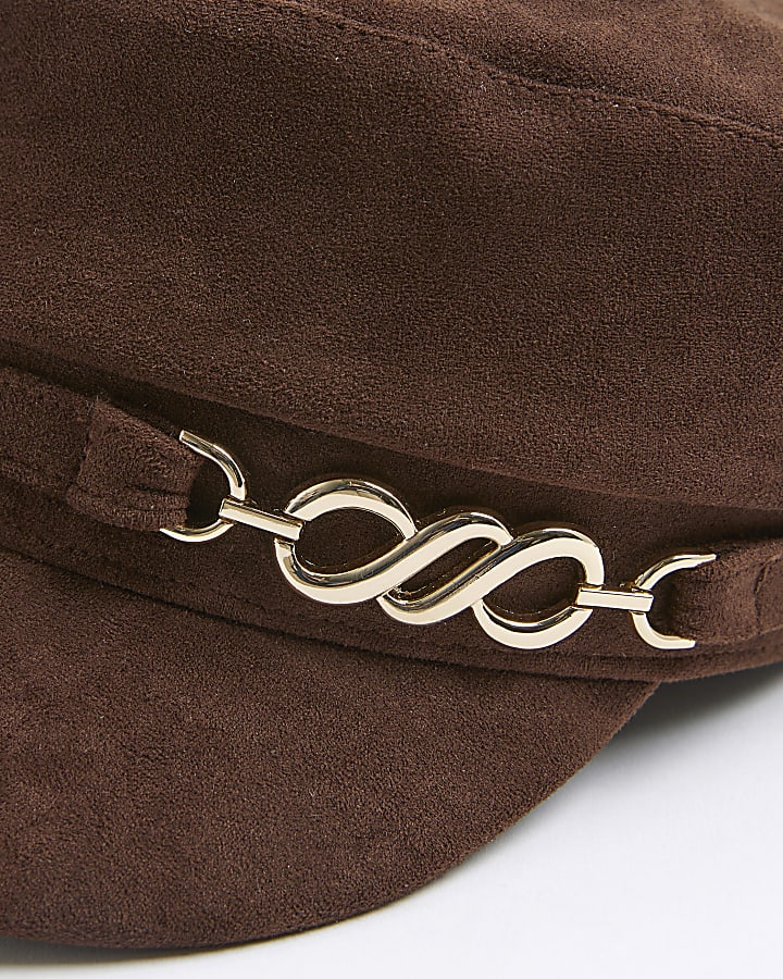 Brown Faux Suede Baker Boy Hat