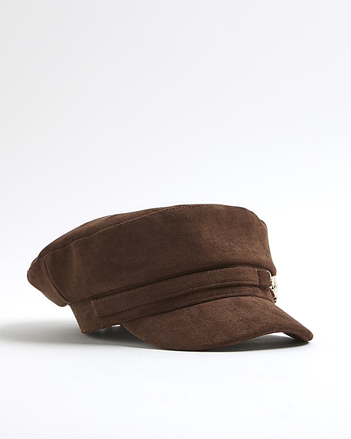 Brown Faux Suede Baker Boy Hat