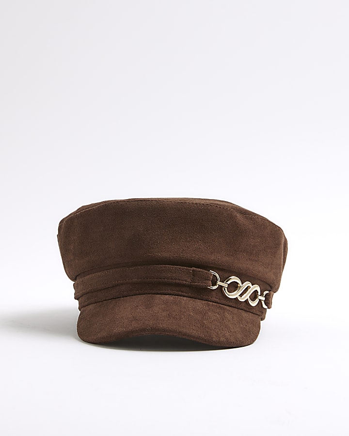 Brown Faux Suede Baker Boy Hat