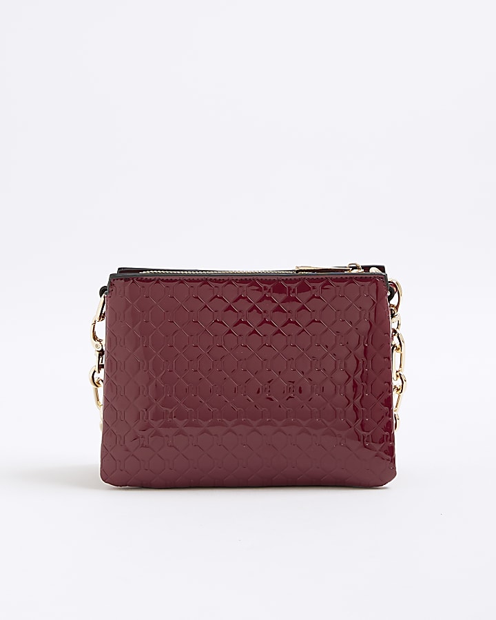 Red RI Monogram Chain Detail Cross Body Bag