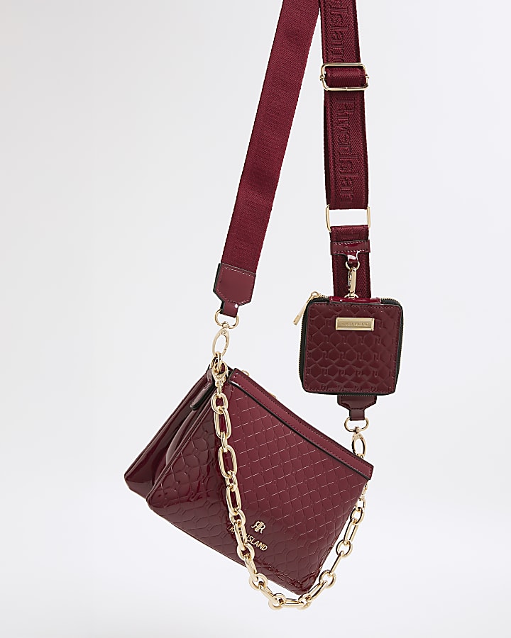 Red RI Monogram Chain Detail Cross Body Bag