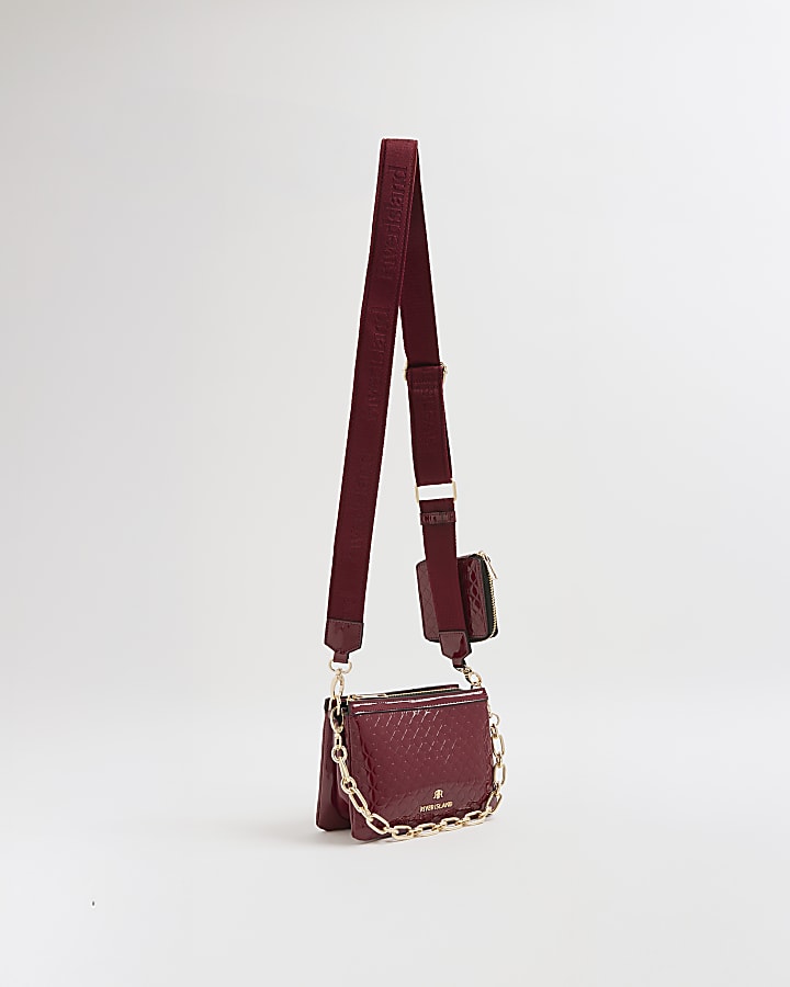 Red RI Monogram Chain Detail Cross Body Bag