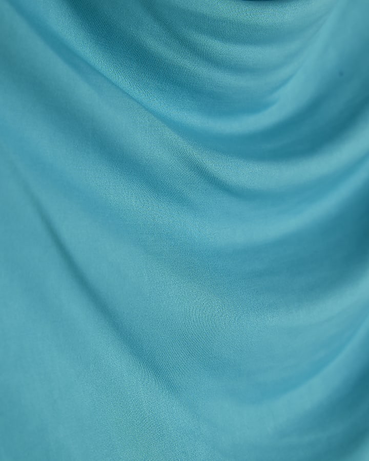 Blue Short Sleeve Wrap Drape Top