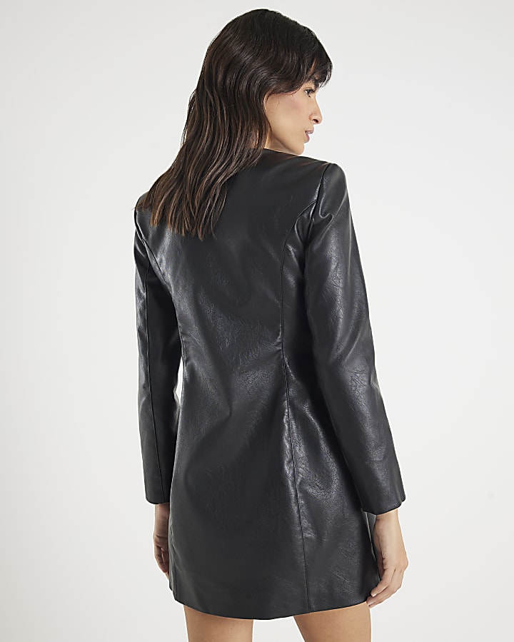 Black Faux Leather Long Sleeve Mini Dress