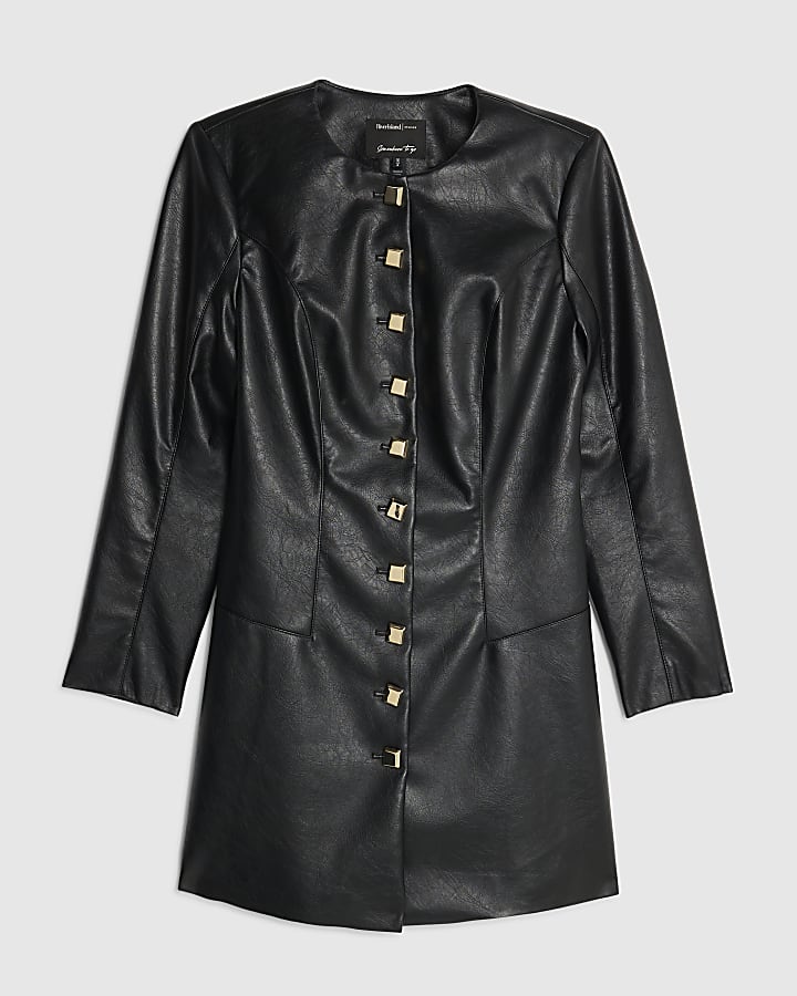 Black Faux Leather Long Sleeve Mini Dress