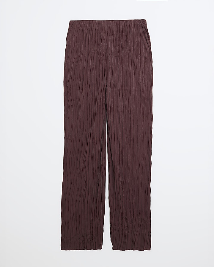 Red Wide Leg Plisse Trousers