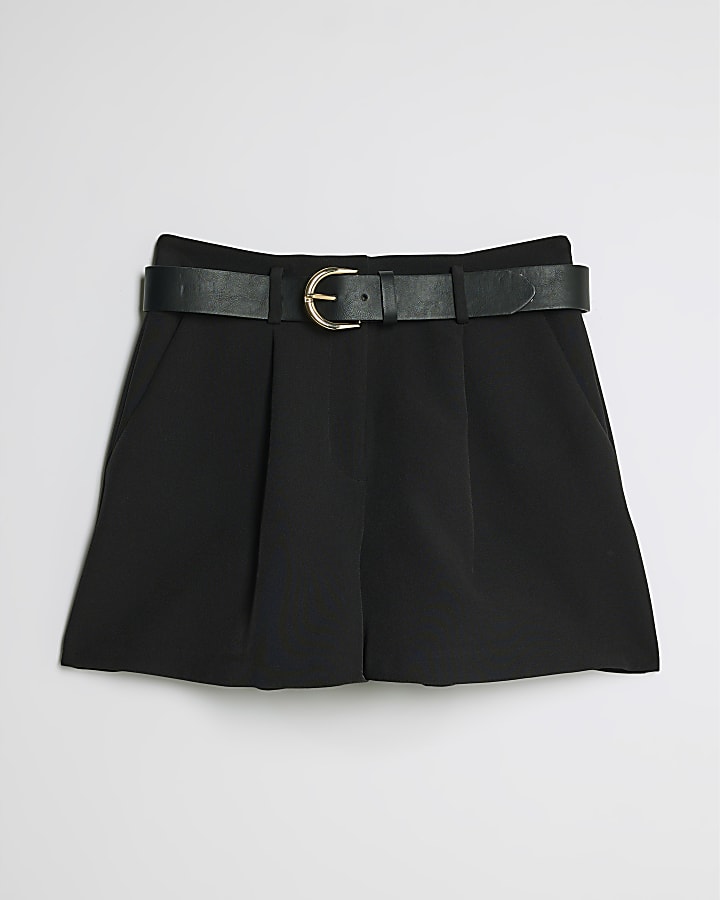 Black Structured Belted Shorts