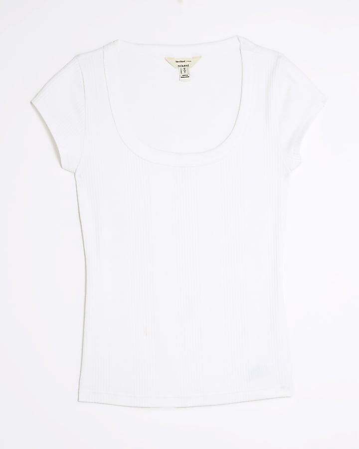 Cream Scoop Neck Cap Sleeve T-shirt