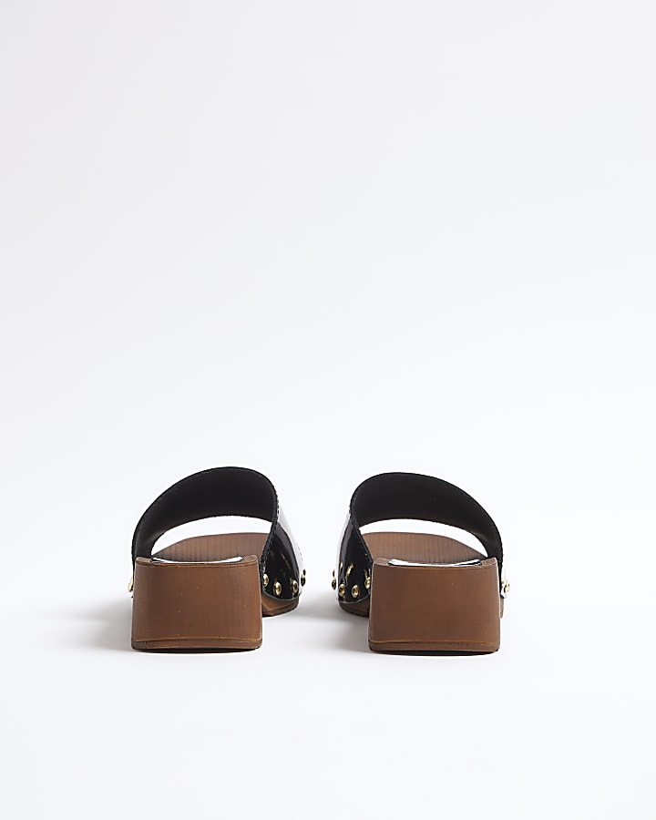 Black Patent Clog Sandals