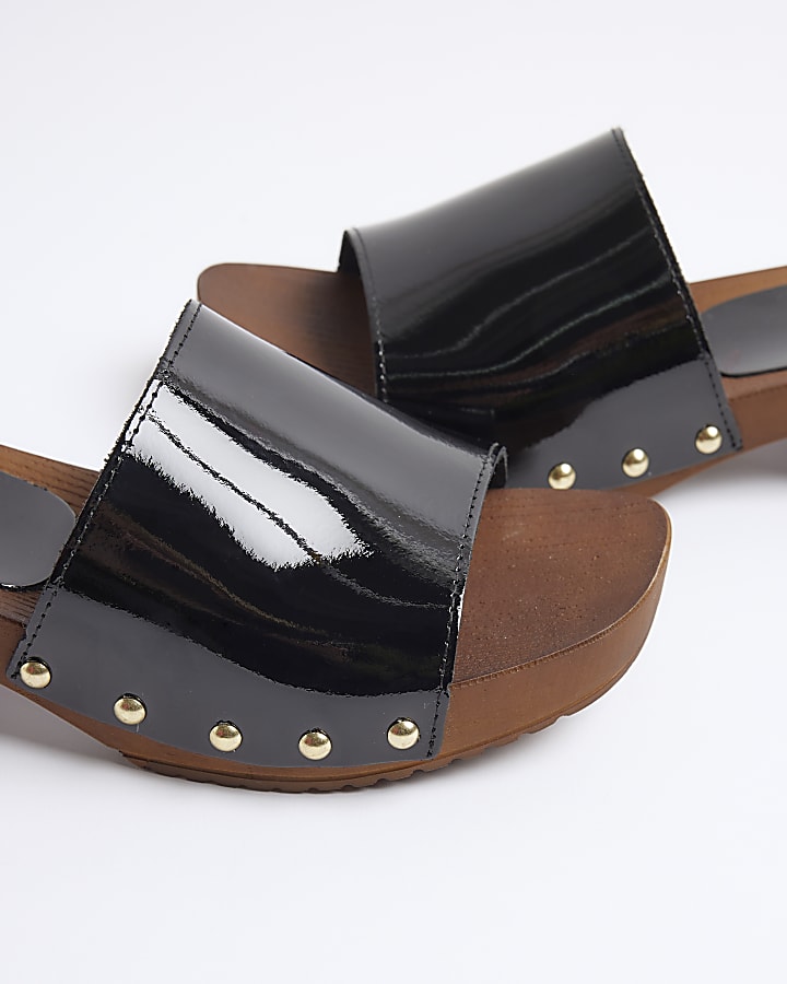 Black Patent Clog Sandals