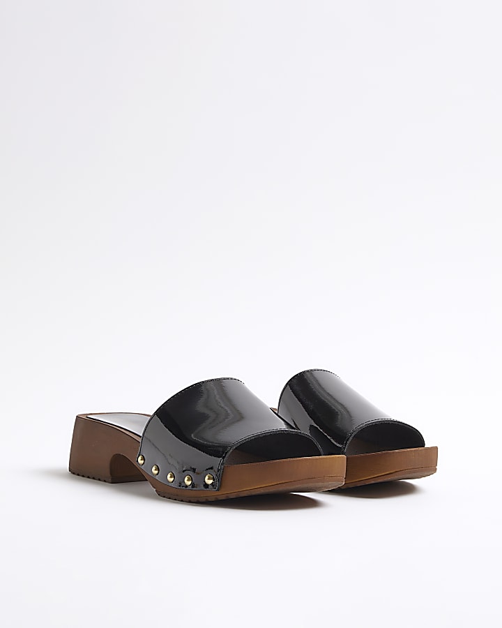 Black Patent Clog Sandals