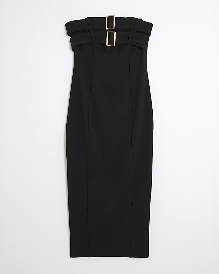 Black Belted Bandeau Midi Dress