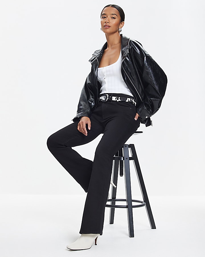 Petite Black Mid Rise Flared Jeans