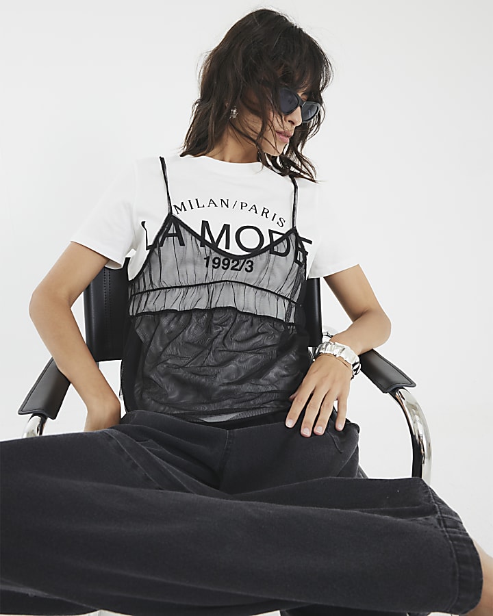 White Mesh Cami Front T-Shirt