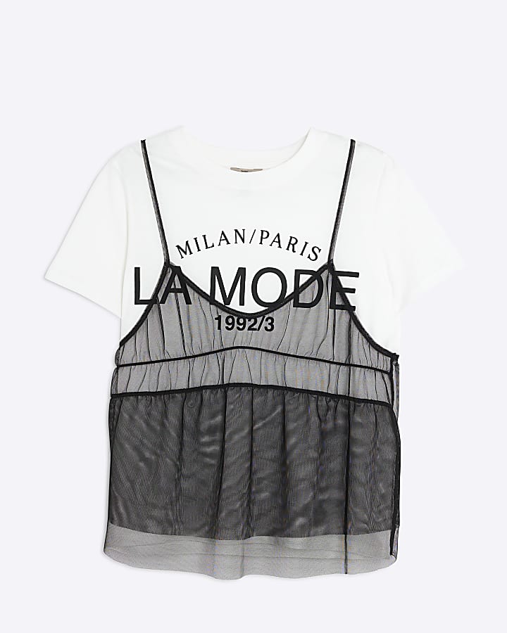 White Mesh Cami Front T-Shirt