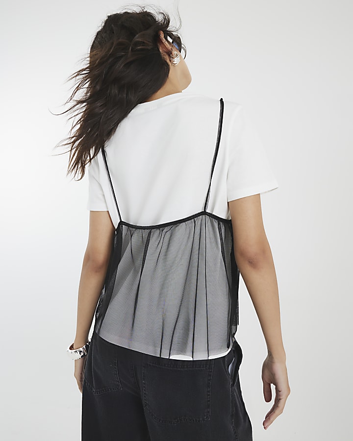 White Mesh Cami Front T-Shirt