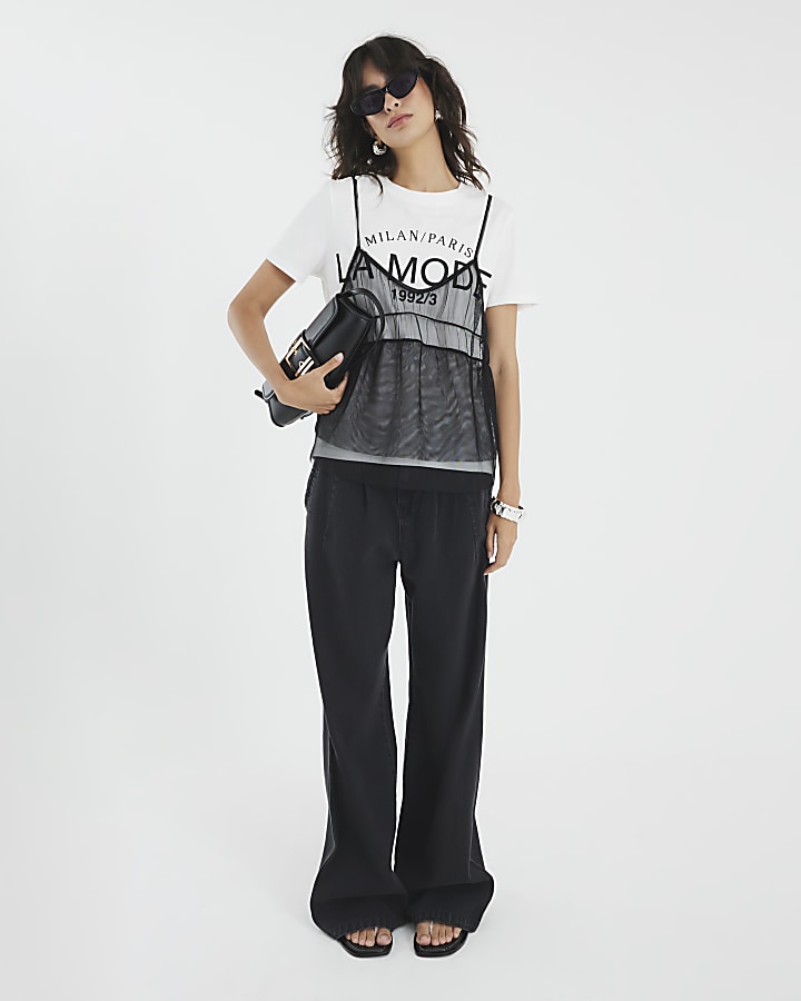 White Mesh Cami Front T-Shirt