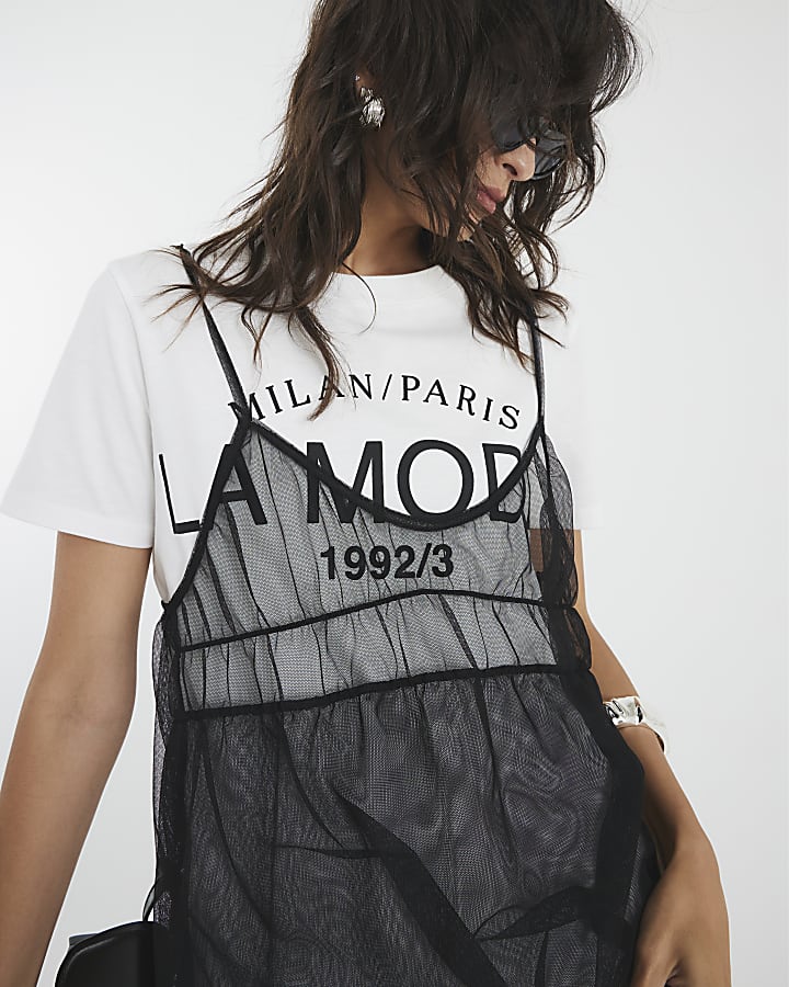White Mesh Cami Front T-Shirt