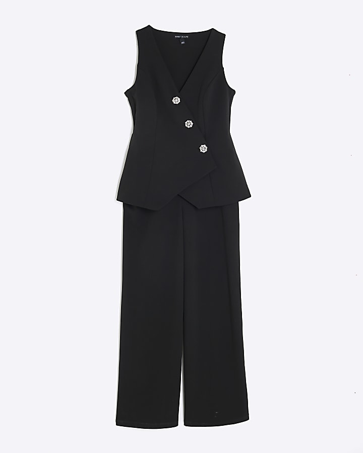 Petite Black Waistcoat Hybrid Jumpsuit