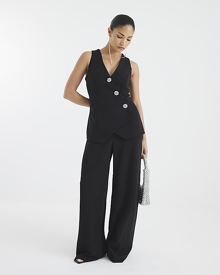 Petite Black Waistcoat Hybrid Jumpsuit