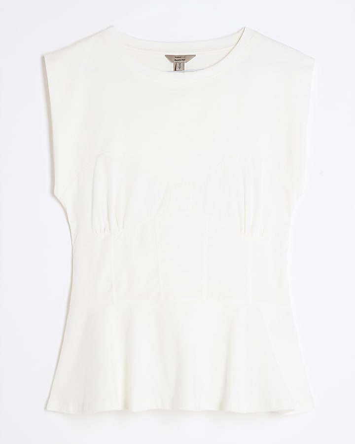 White Sleeveless Tie Back Corset T-shirt